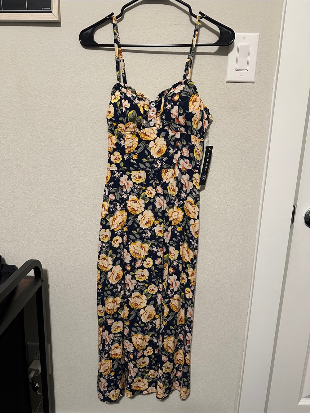 Floral Navy Yellow Midi Sundress with Sweetheart Neckline